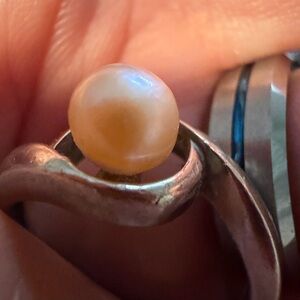 Modernist S925 Bypass Ring Champagne Pearl Artifact (Newark, NJ Studio)
